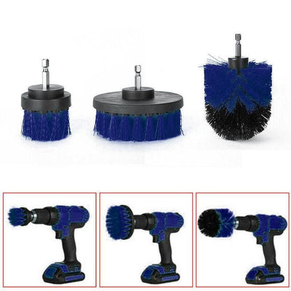 3Pcs Drill Attachment Set Drill Brush Kit Bathroom Carpet Cleaning Tool Scrubber - Blue