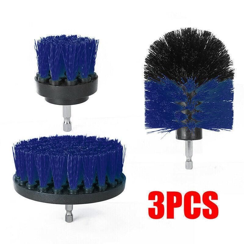 3Pcs Drill Attachment Set Drill Brush Kit Bathroom Carpet Cleaning Tool Scrubber - Blue