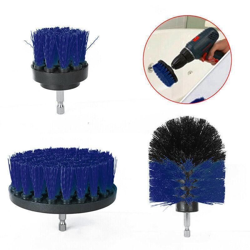 3Pcs Drill Attachment Set Drill Brush Kit Bathroom Carpet Cleaning Tool Scrubber - Blue