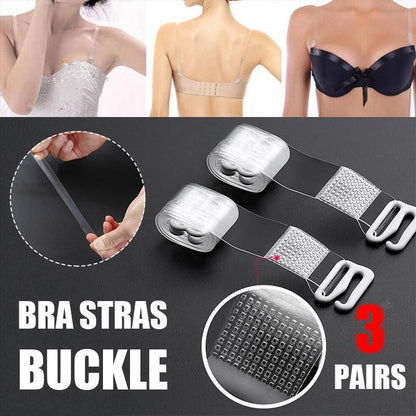 3 PAIRS/ LOT Clear Bra Straps Transparent Metal Buckle Invisible Adjustable