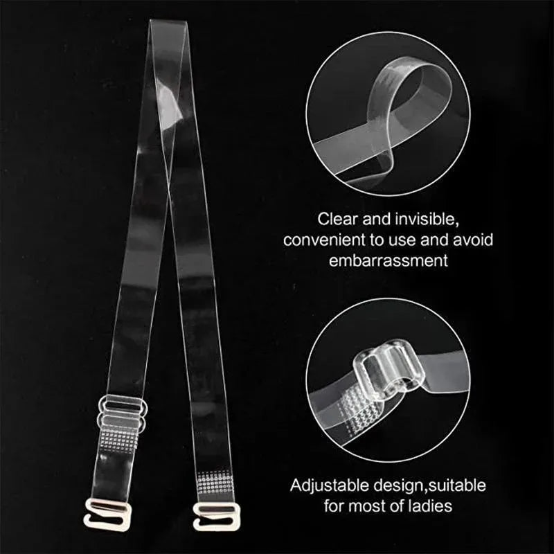 3 PAIRS/ LOT Clear Bra Straps Transparent Metal Buckle Invisible Adjustable