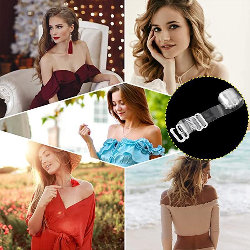 3 PAIRS/ LOT Clear Bra Straps Transparent Metal Buckle Invisible Adjustable