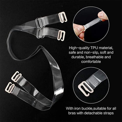 3 PAIRS/ LOT Clear Bra Straps Transparent Metal Buckle Invisible Adjustable
