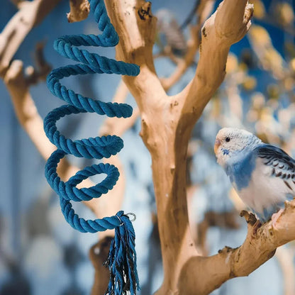 Bird Climbing Rope Toy Cotton Spiral Ladder Parrot Cage Hanging Swing Pet Toy - Colourful