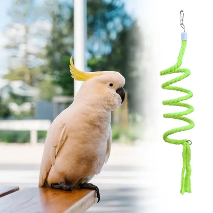 Bird Climbing Rope Toy Cotton Spiral Ladder Parrot Cage Hanging Swing Pet Toy - Colourful