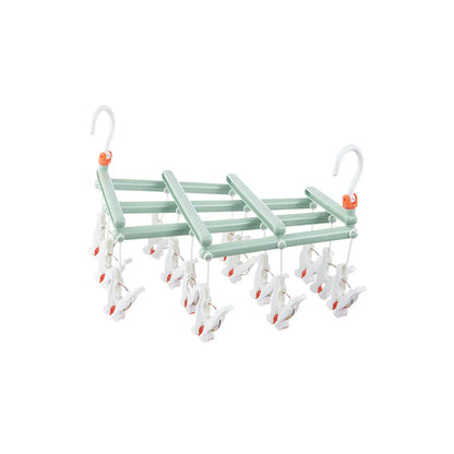 Plastic Socks Drying Rack Multi Clip Clothes Hanger Laundry Organizer Holder - Green