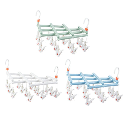 Plastic Socks Drying Rack Multi Clip Clothes Hanger Laundry Organizer Holder - Green