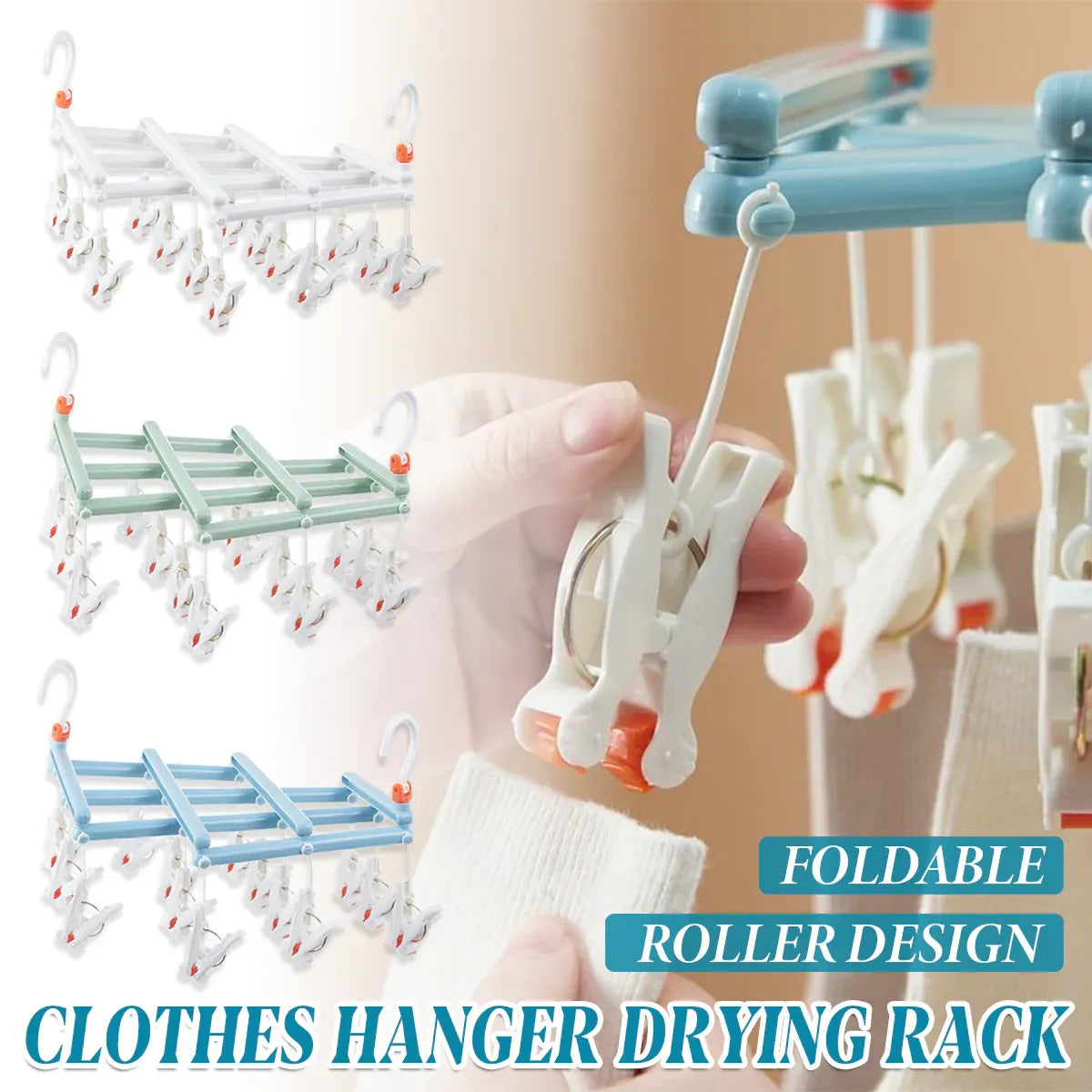 Plastic Socks Drying Rack Multi Clip Clothes Hanger Laundry Organizer Holder - White