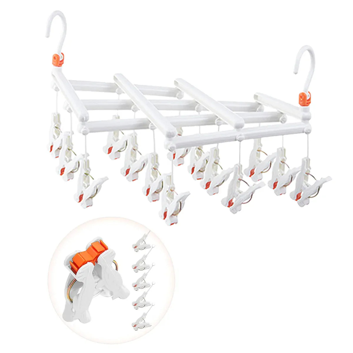 Plastic Socks Drying Rack Multi Clip Clothes Hanger Laundry Organizer Holder - White