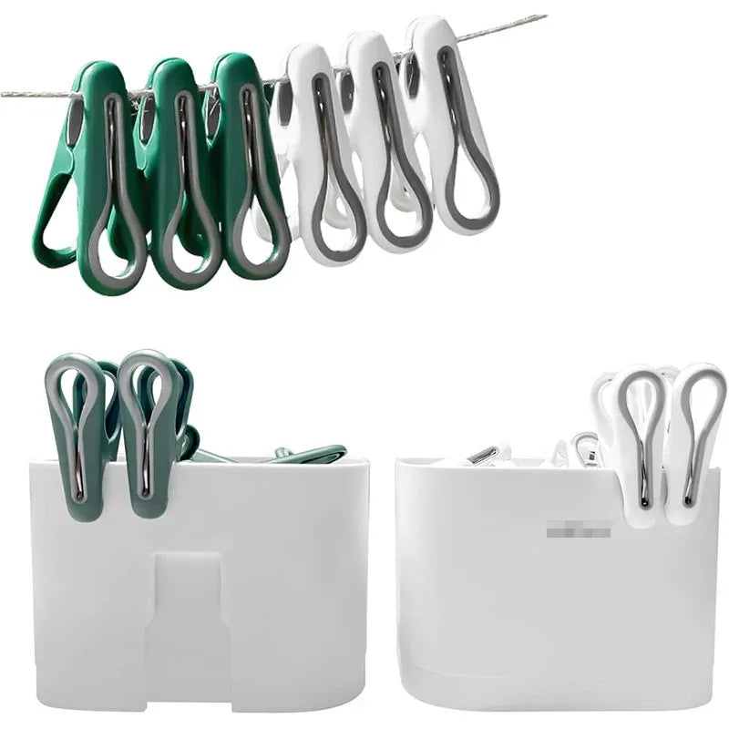 24pcs Clothes Pegs with Storage Basket Laundry Sock Clips Non Slip Drying Hanger - White