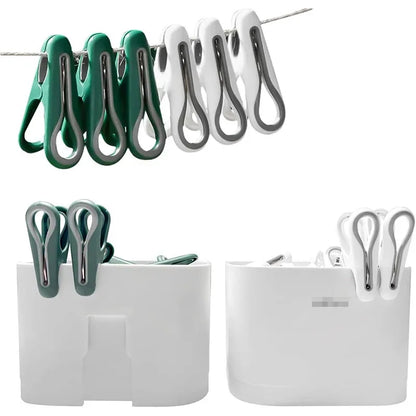 24pcs Clothes Pegs with Storage Basket Laundry Sock Clips Non Slip Drying Hanger - White