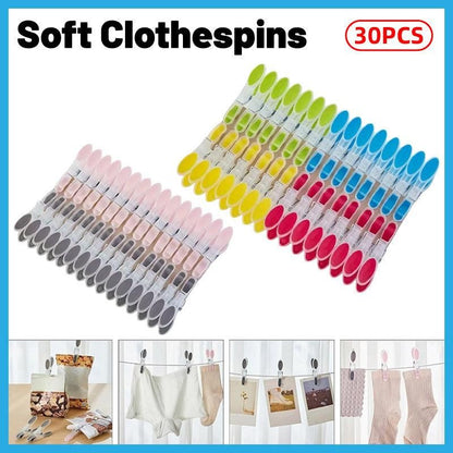 30pcs Household Clothes Clip Non Trace Soft Grip Clothespins Laundry Pegs Hanger - Grey Pink