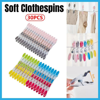 30pcs Household Clothes Clip Non Trace Soft Grip Clothespins Laundry Pegs Hanger - Grey Pink