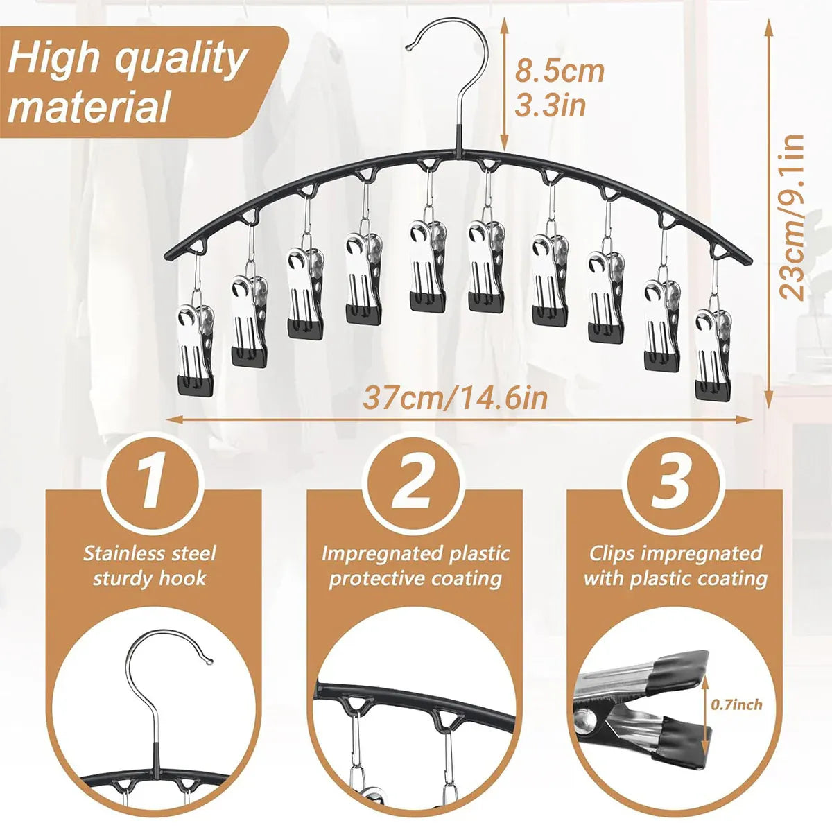 3PCS Sock Drying Rack Multi Clip Hanger Folding Clothes Line Laundry Holder Home