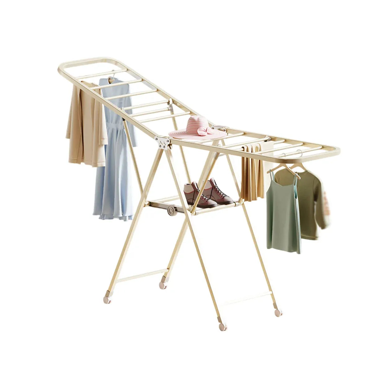 Freestanding Foldable Clothes Airer with Wheels Portable Drying Rack