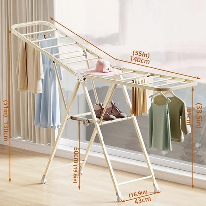Freestanding Foldable Clothes Airer with Wheels Portable Drying Rack