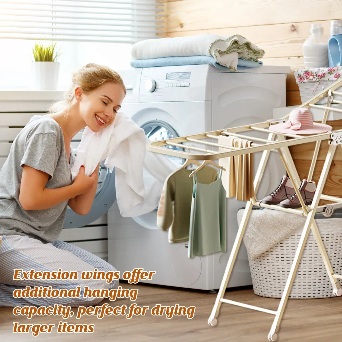 Freestanding Foldable Clothes Airer with Wheels Portable Drying Rack