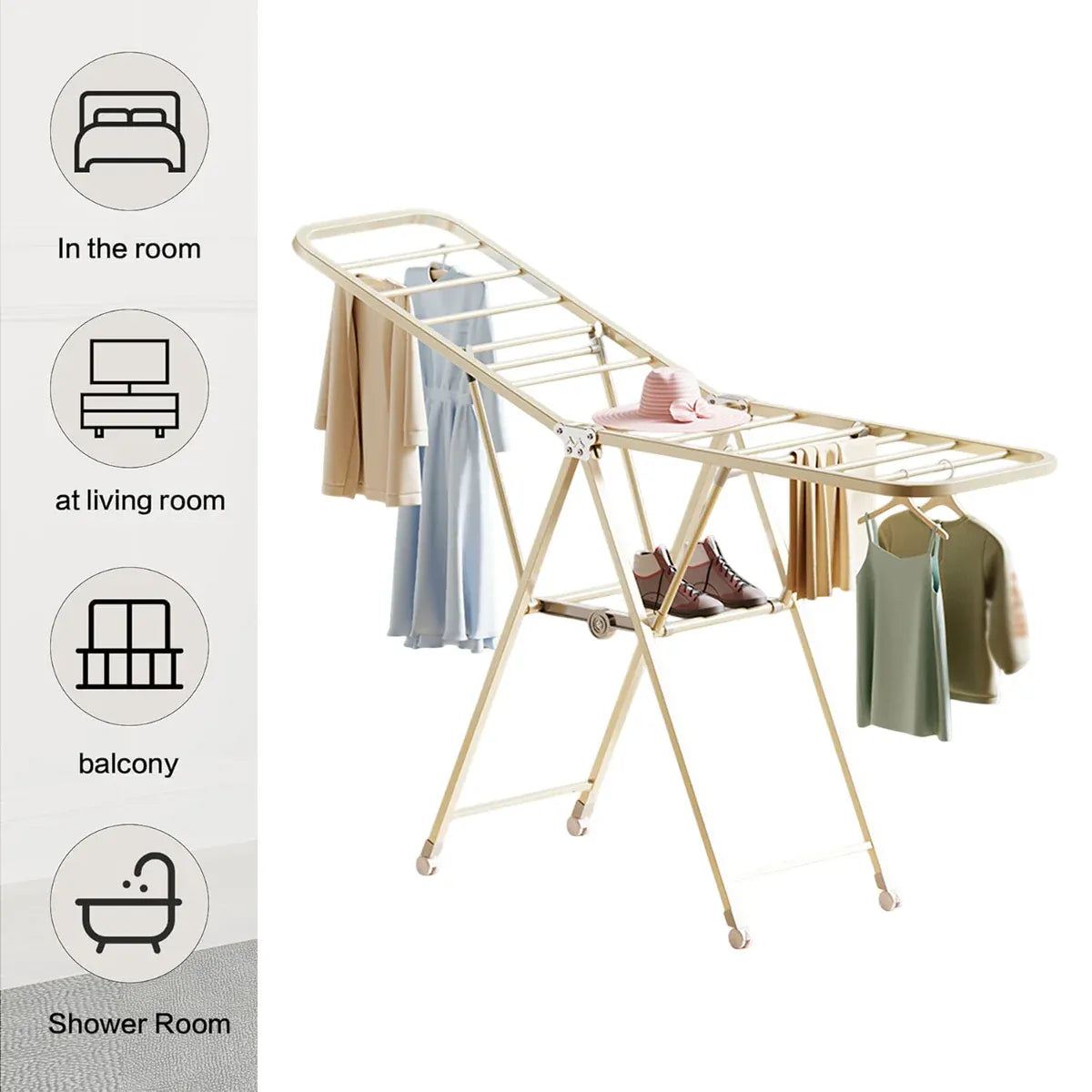 Freestanding Foldable Clothes Airer with Wheels Portable Drying Rack