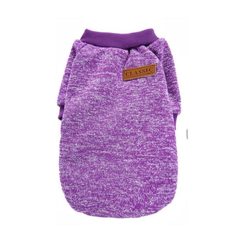 L Size Cute Pet Dog Warm Jumper Sweater Clothes Cat Knitted Coat Winter - Purple