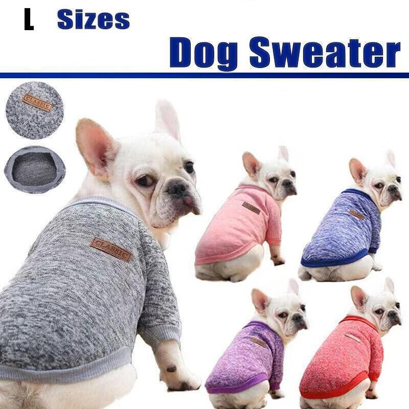 L Size Cute Pet Dog Warm Jumper Sweater Clothes Cat Knitted Coat Winter - Purple