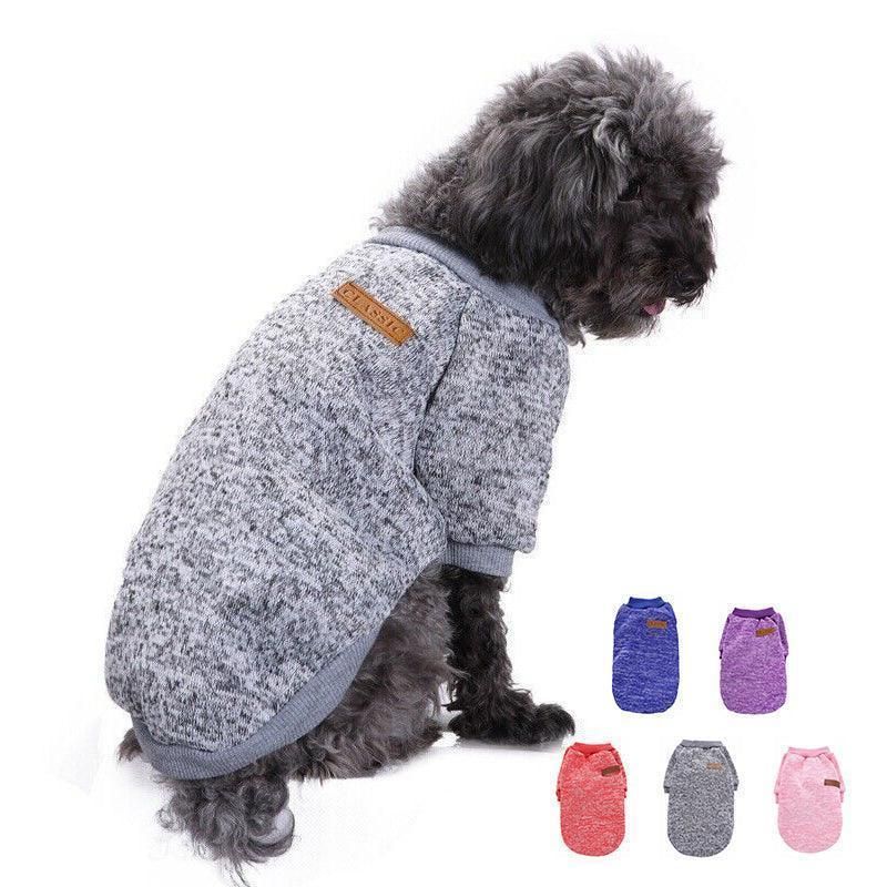 L Size Cute Pet Dog Warm Jumper Sweater Clothes Cat Knitted Coat Winter - Purple