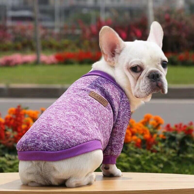 L Size Cute Pet Dog Warm Jumper Sweater Clothes Cat Knitted Coat Winter - Purple