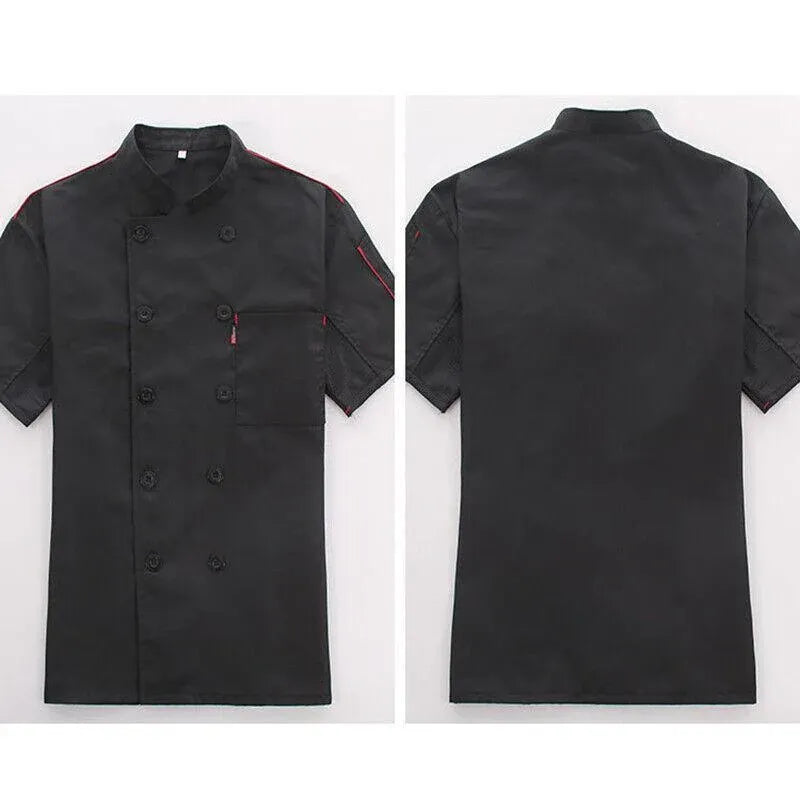 Black Unisex Mesh Sleeve Chef Coat Jacket Restaurant Hotel Cook Short Uniform - XL