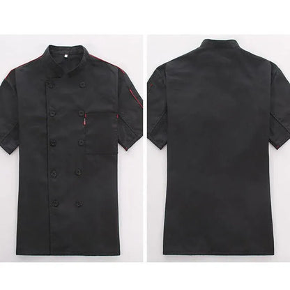 Black Unisex Mesh Sleeve Chef Coat Jacket Restaurant Hotel Cook Short Uniform - XL