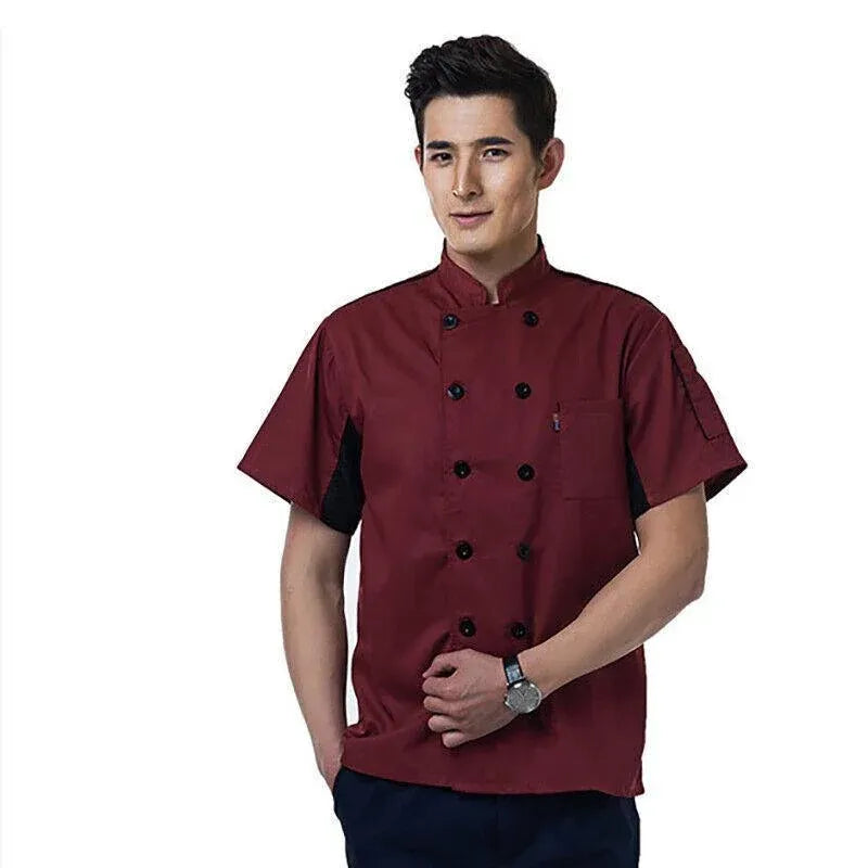 Black Unisex Mesh Sleeve Chef Coat Jacket Restaurant Hotel Cook Short Uniform - XL