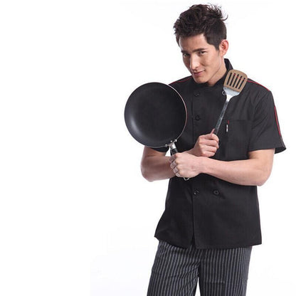 Black Unisex Mesh Sleeve Chef Coat Jacket Restaurant Hotel Cook Short Uniform - XL