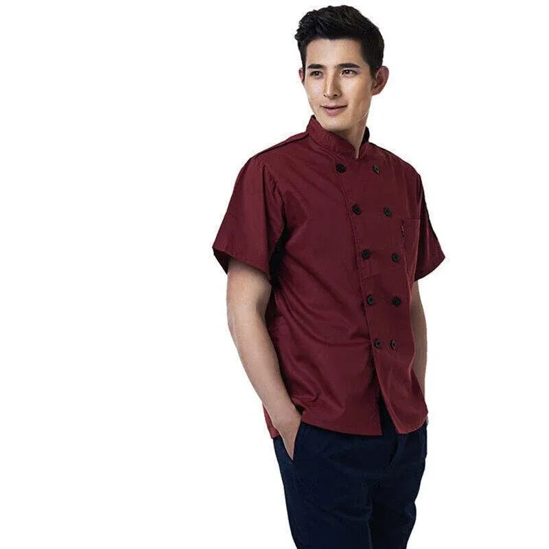 Black Unisex Mesh Sleeve Chef Coat Jacket Restaurant Hotel Cook Short Uniform - XL