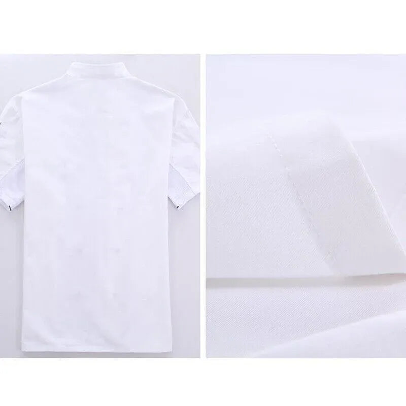 Black Unisex Mesh Sleeve Chef Coat Jacket Restaurant Hotel Cook Short Uniform - XL