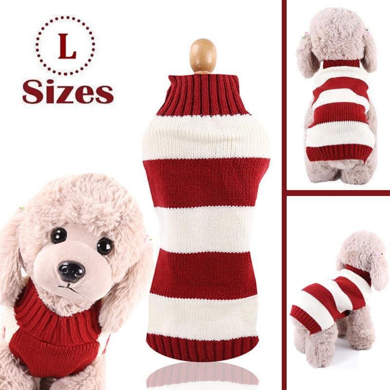 L Red Thick Stripes Jumper Sweater Cat Knitted Coat Puppy Pet Winter Knitwear