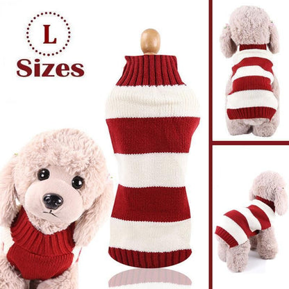 L Red Thick Stripes Jumper Sweater Cat Knitted Coat Puppy Pet Winter Knitwear