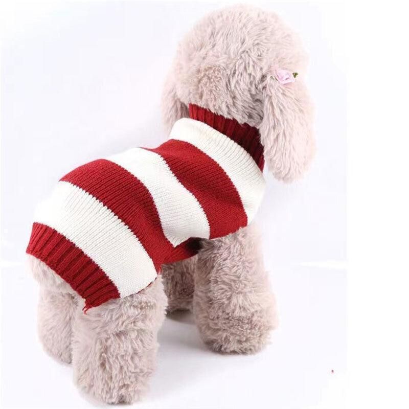 L Red Thick Stripes Jumper Sweater Cat Knitted Coat Puppy Pet Winter Knitwear