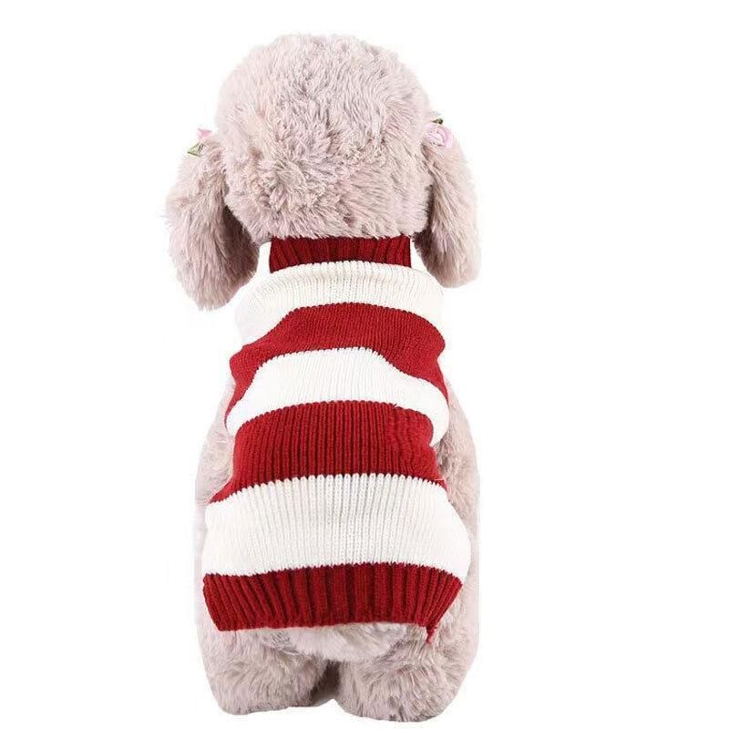 L Red Thick Stripes Jumper Sweater Cat Knitted Coat Puppy Pet Winter Knitwear