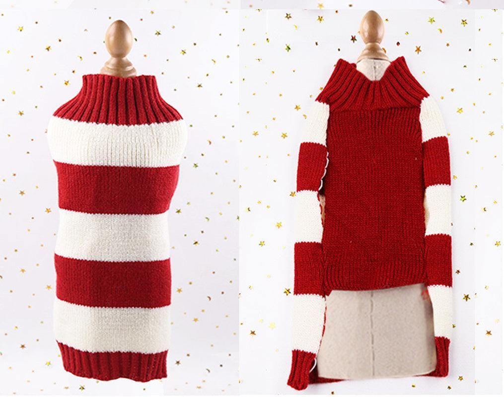 L Red Thick Stripes Jumper Sweater Cat Knitted Coat Puppy Pet Winter Knitwear