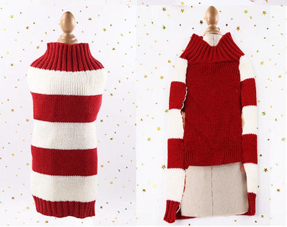L Red Thick Stripes Jumper Sweater Cat Knitted Coat Puppy Pet Winter Knitwear
