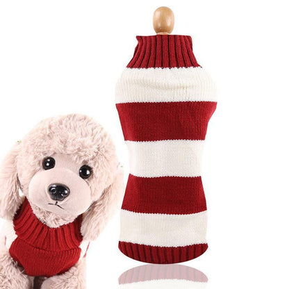 L Red Thick Stripes Jumper Sweater Cat Knitted Coat Puppy Pet Winter Knitwear