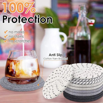 8PCS Round Cotton Woven Coaster Heat Resistant Thick Insulation Dining Table Mat - Mixed