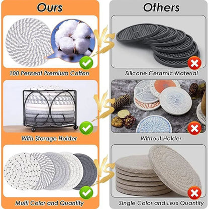 8PCS Round Cotton Woven Coaster Heat Resistant Thick Insulation Dining Table Mat - Mixed