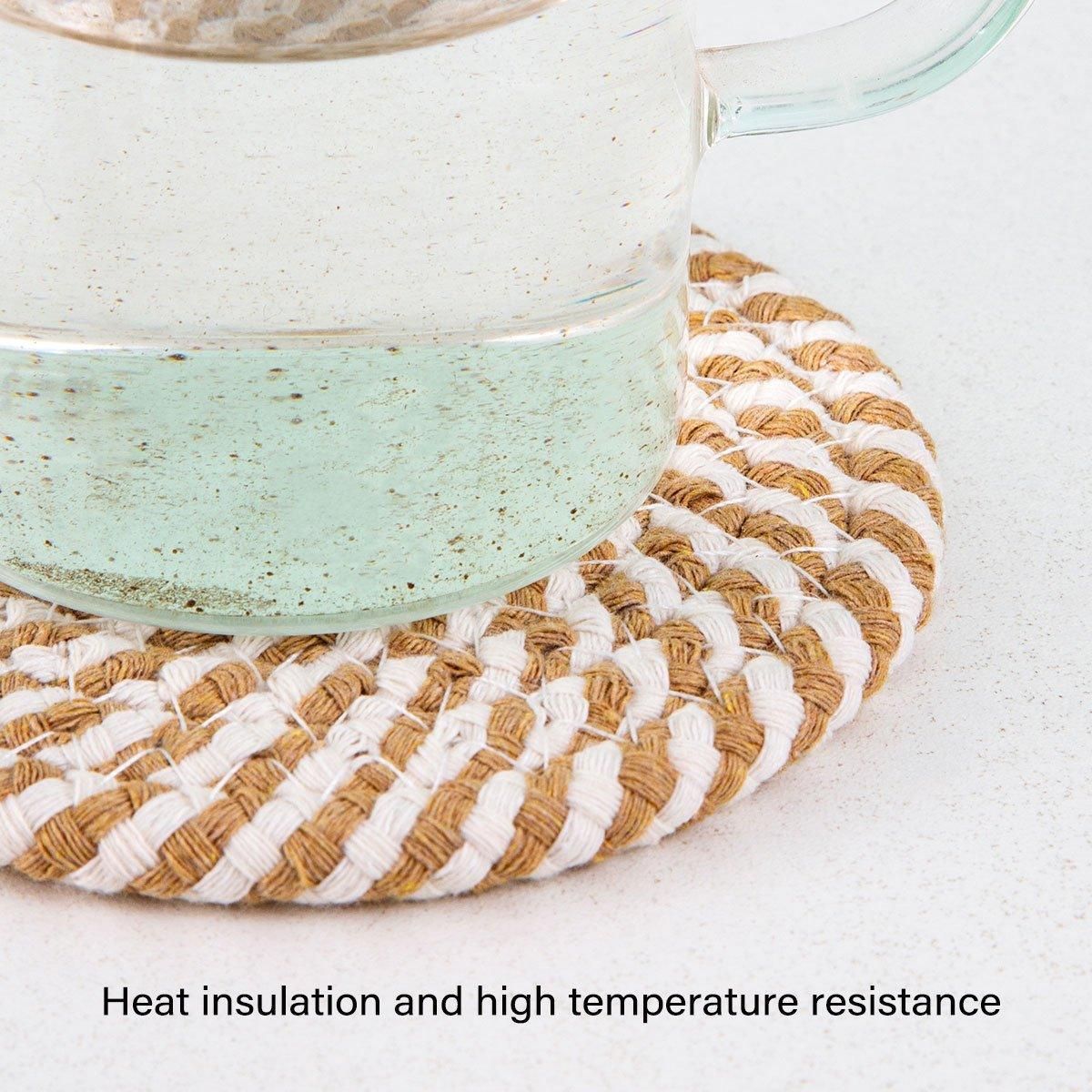 8PCS Round Cotton Woven Coaster Heat Resistant Thick Insulation Dining Table Mat - Mixed