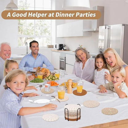 8PCS Round Cotton Woven Coaster Heat Resistant Thick Insulation Dining Table Mat - Mixed