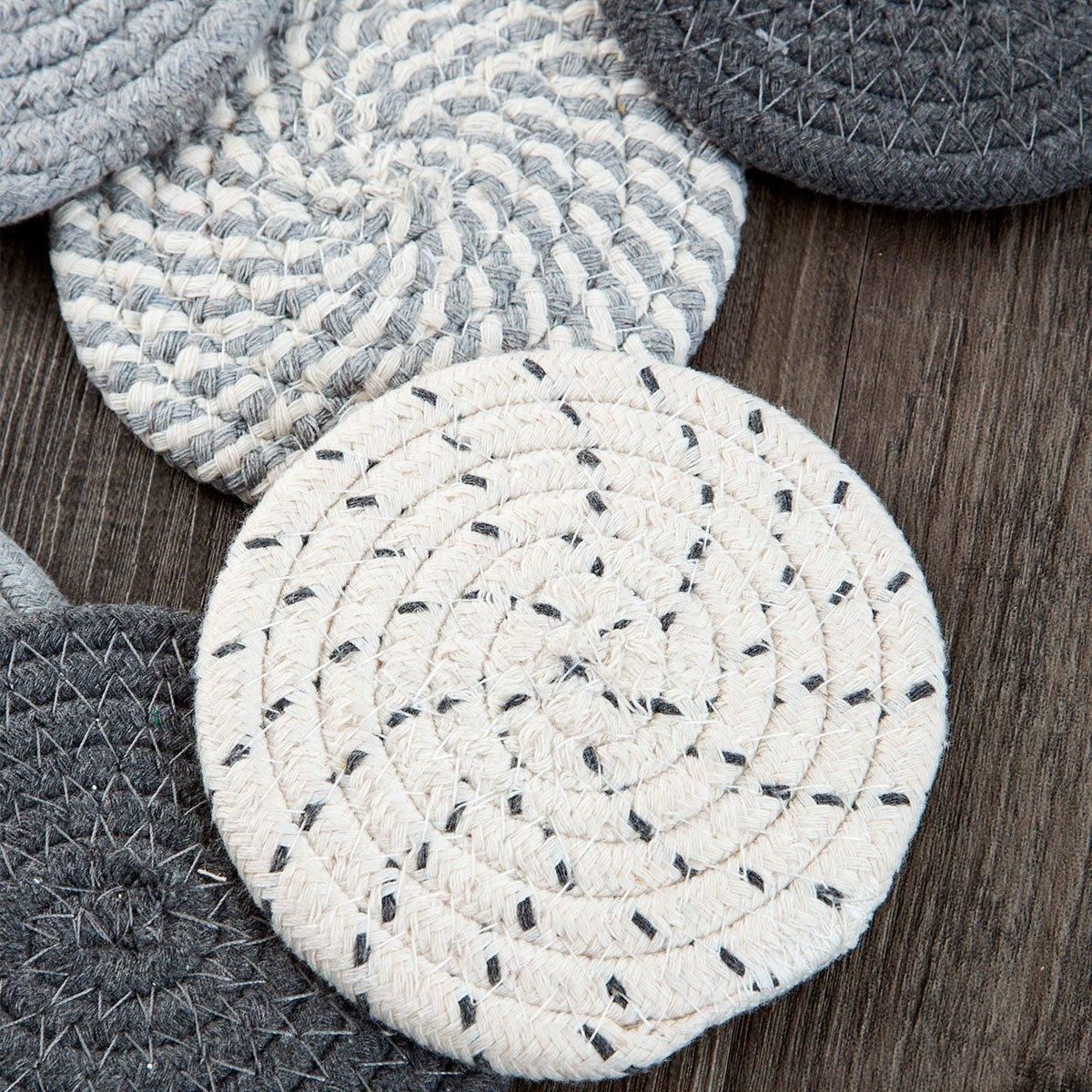 8PCS Round Cotton Woven Coaster Heat Resistant Thick Insulation Dining Table Mat - Mixed