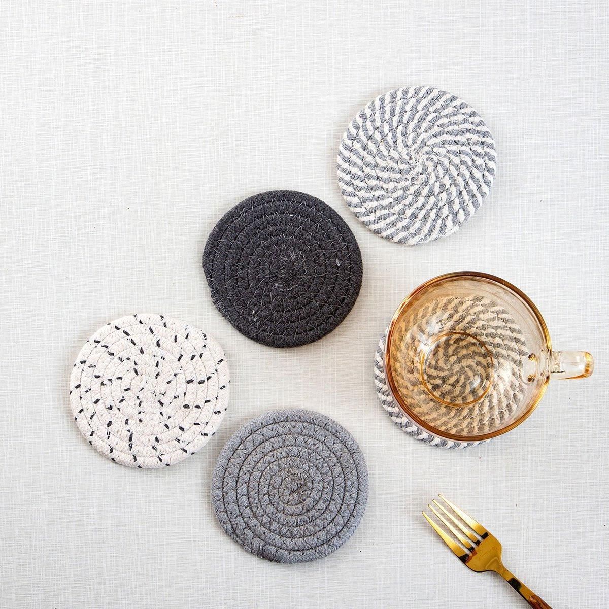 8PCS Round Cotton Woven Coaster Heat Resistant Thick Insulation Dining Table Mat - Mixed