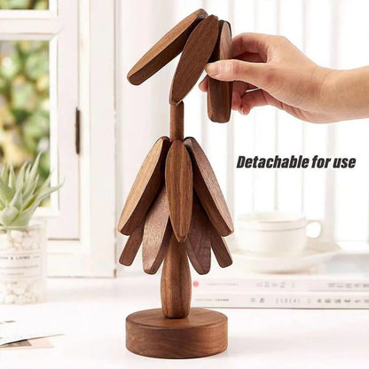 Solid Wooden Trivet for Hot Dish Walnut Christmas Tree Table Heat-Resistant Mat - Beige-3pcs