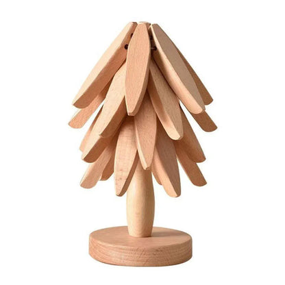 Solid Wooden Trivet for Hot Dish Walnut Christmas Tree Table Heat-Resistant Mat - Beige-4pcs