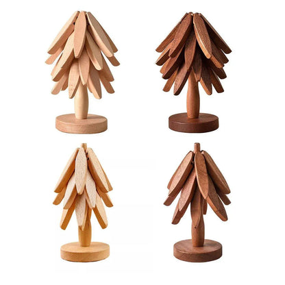 Solid Wooden Trivet for Hot Dish Walnut Christmas Tree Table Heat-Resistant Mat - Beige-4pcs