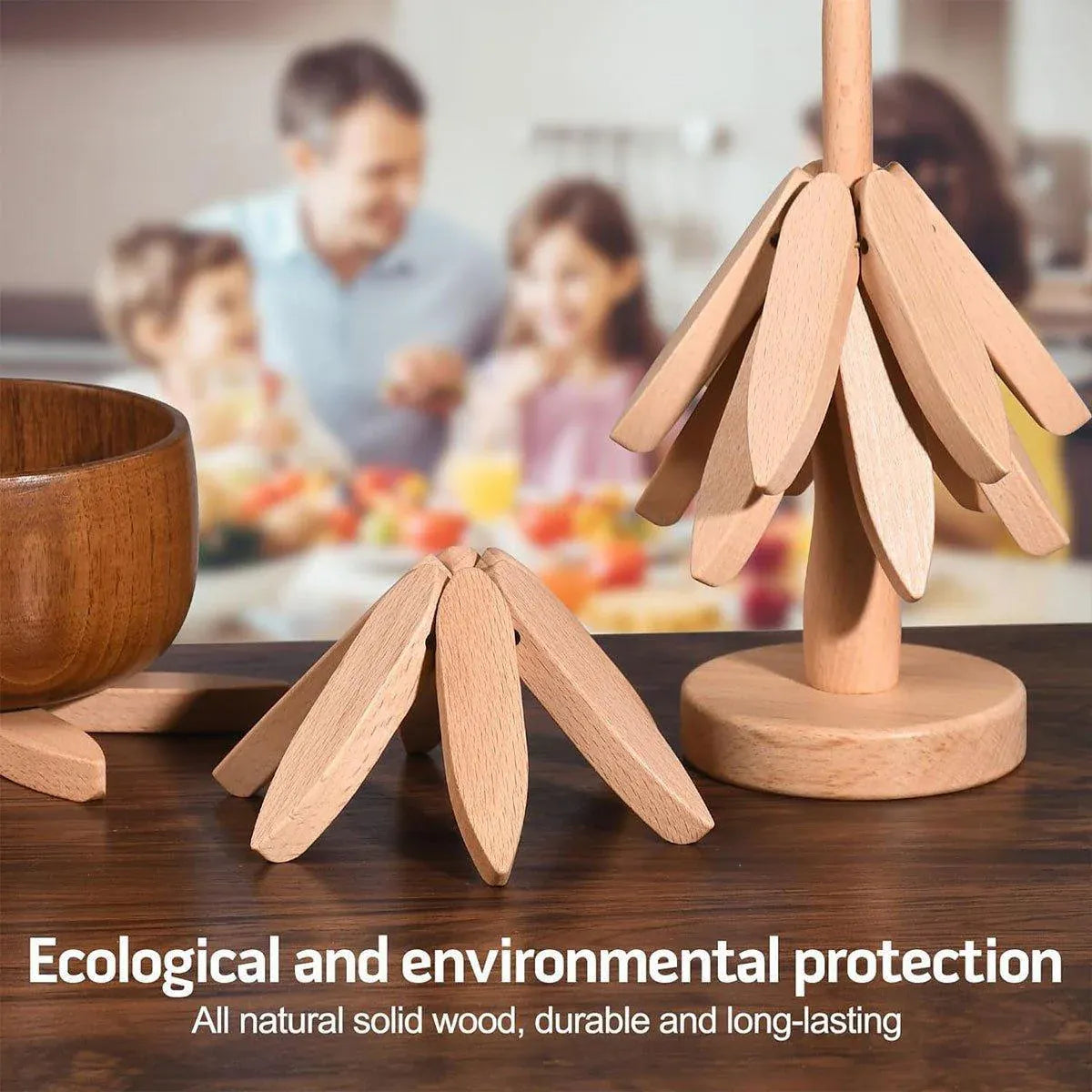Solid Wooden Trivet for Hot Dish Walnut Christmas Tree Table Heat-Resistant Mat - Beige-4pcs