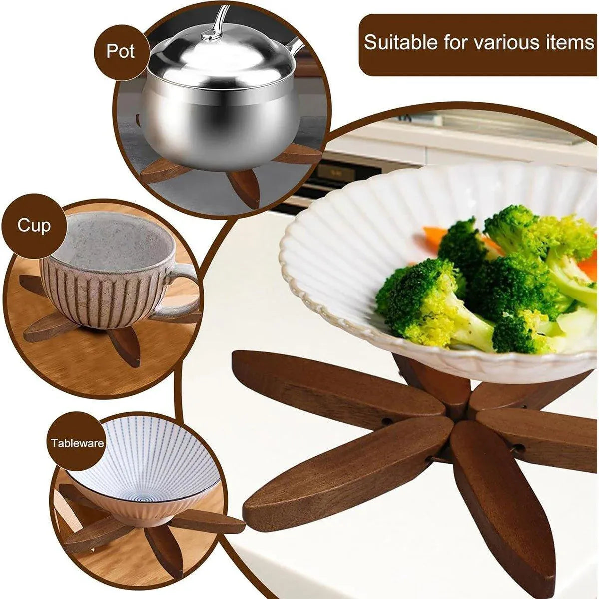 Solid Wooden Trivet for Hot Dish Walnut Christmas Tree Table Heat-Resistant Mat - Beige-4pcs